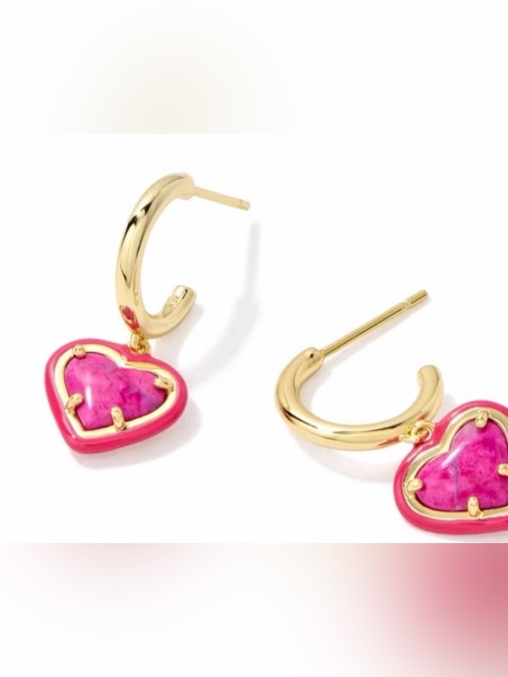 👉NWT💕 Kendra Scott Gold Hoop Earrings with Pink Heart Charms - Picture 2 of 3